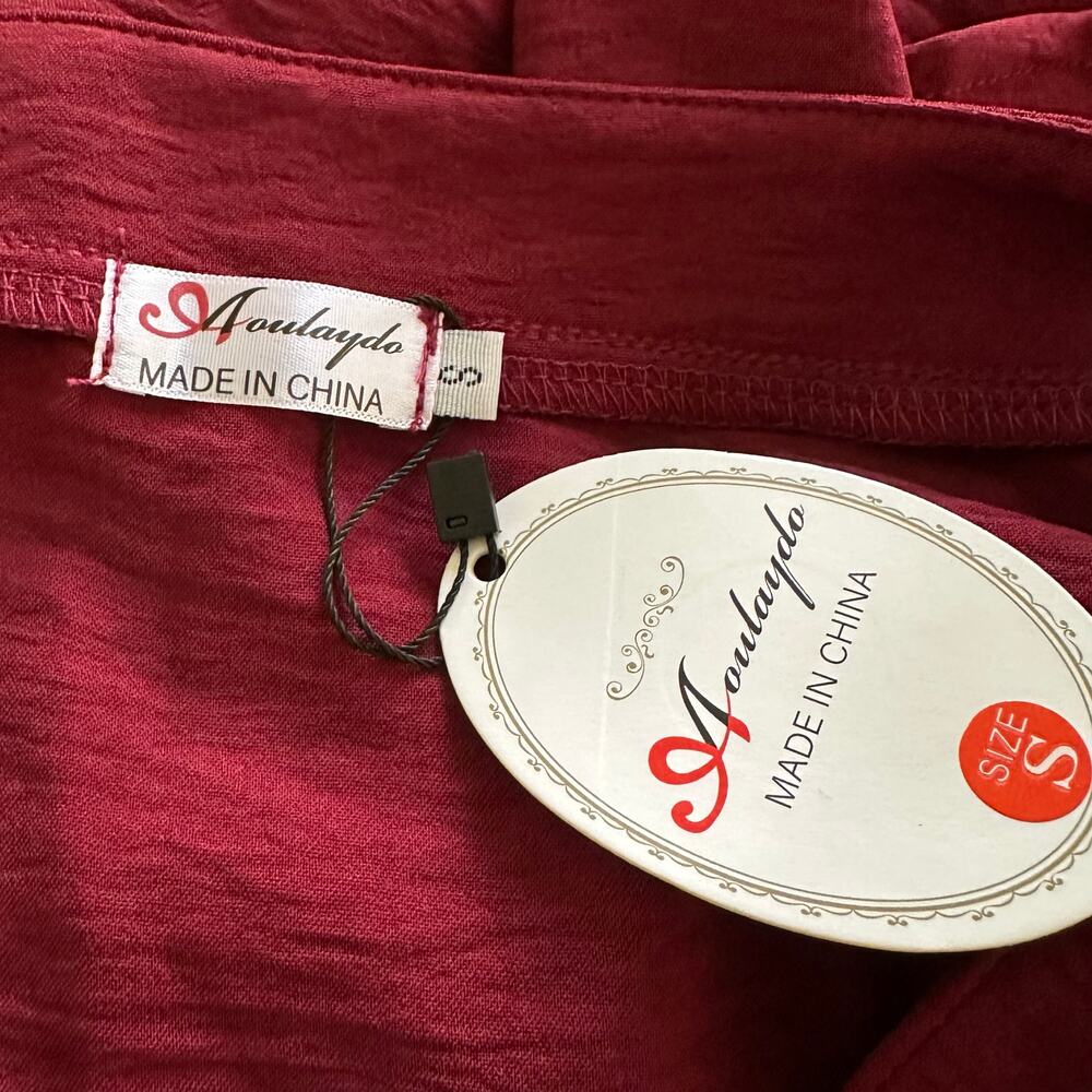Women V-Neck Short Sleeve Burgundy Cover Up Dress Size S NWT - Picture 6 of 8